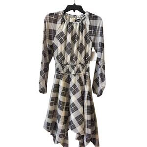 Steve Madden Plaid Ruched Long Sleeve Handkerchief Dress